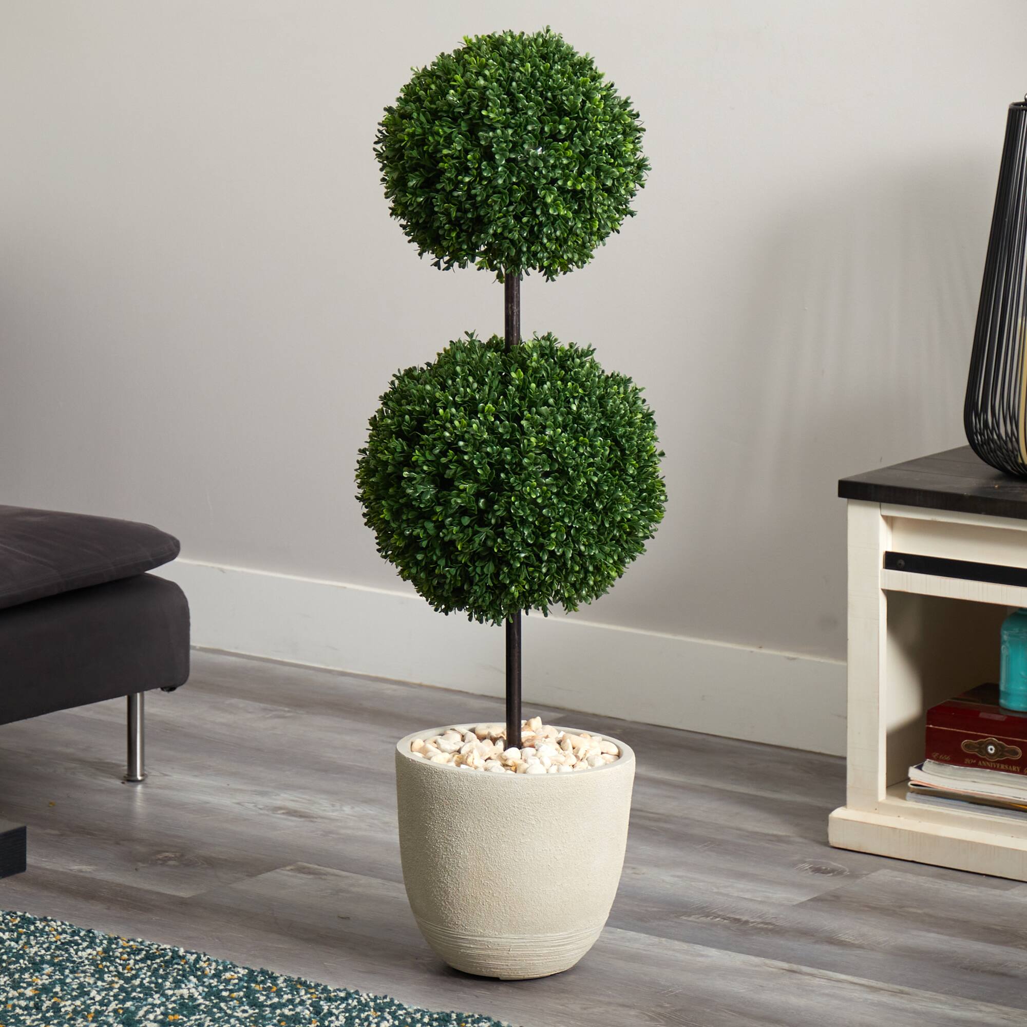 4ft. UV Resistant Boxwood Double Ball Topiary Artificial Tree in Oval Planter
